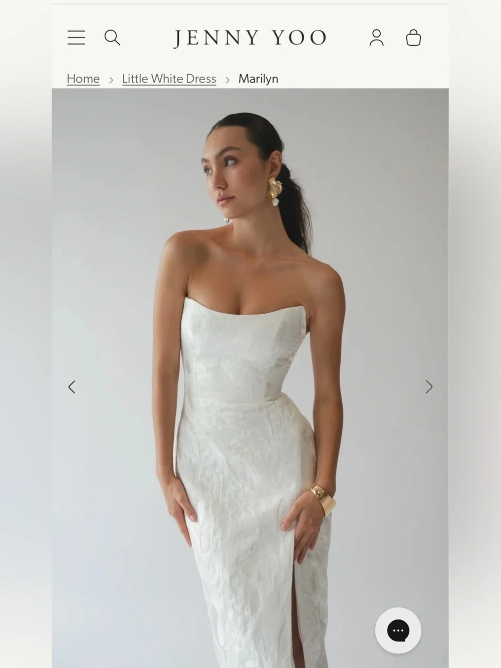 Strapless White Jacquard Midi Dress with Side Slit - Picture 2 of 5